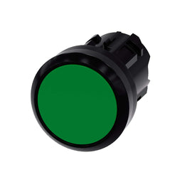 Cabeza pulsador 3SU, 22mm, plástico, verde, rasante