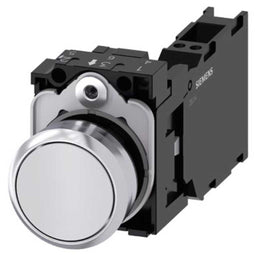 Pulsador 3SU, 22mm, metal, blanco, 1NA+1NC, resorte