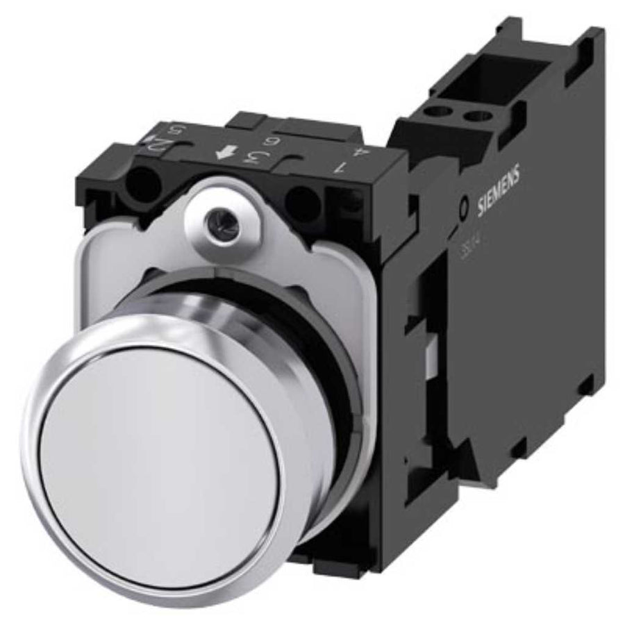 Pulsador 3SU, 22mm, metal, blanco, 1NA+1NC, resorte