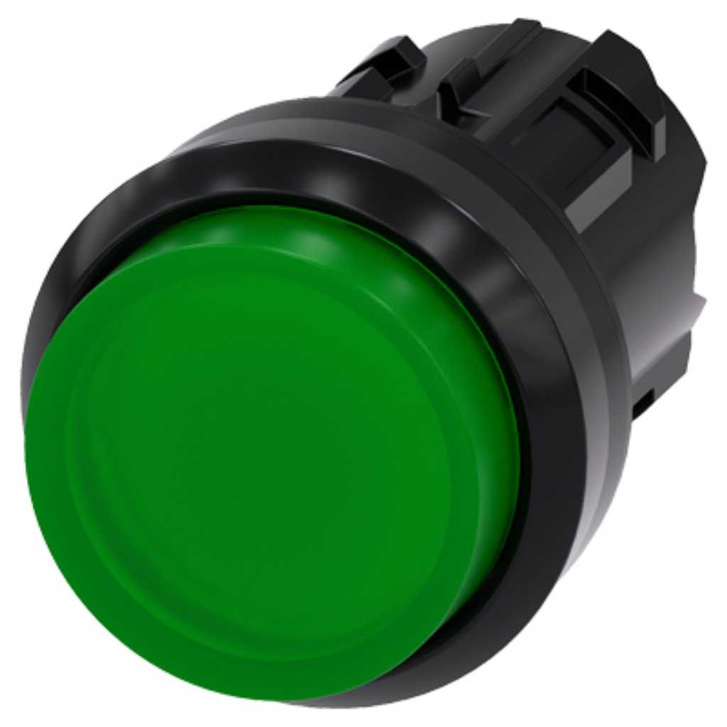 Cabeza pulsador 3SU, 22mm, plástico, verde, luminoso