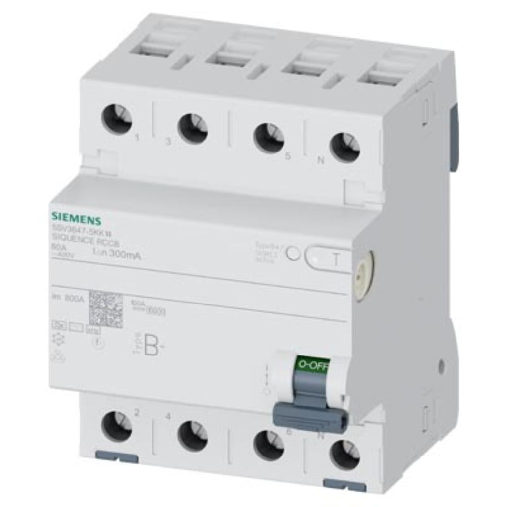 Interruptor diferencial, 4 polos, tipo B, 400V, 80A, 300mA, selectivo