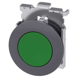 Cabeza pulsador 3SU, 30mm, metal, verde, rasante