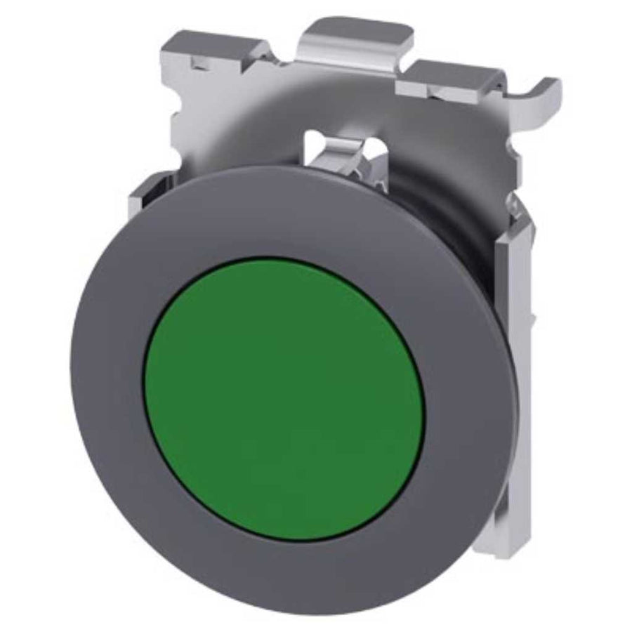 Cabeza pulsador 3SU, 30mm, metal, verde, rasante