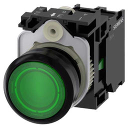 Pulsador 3SU, 22mm, plástico, verde, 1NA, tornillo