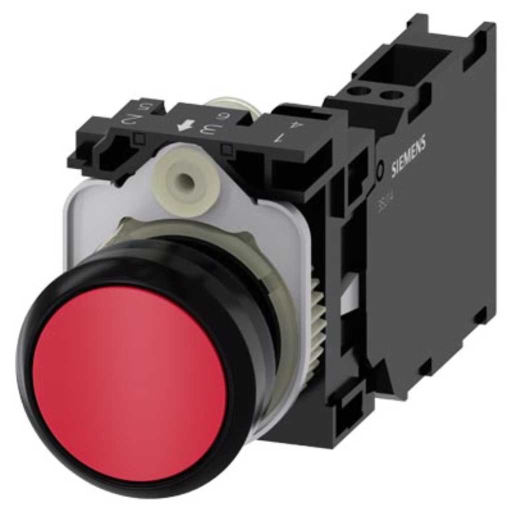 Pulsador 3SU, 22mm, plástico, rojo, 1NA+1NC, resorte
