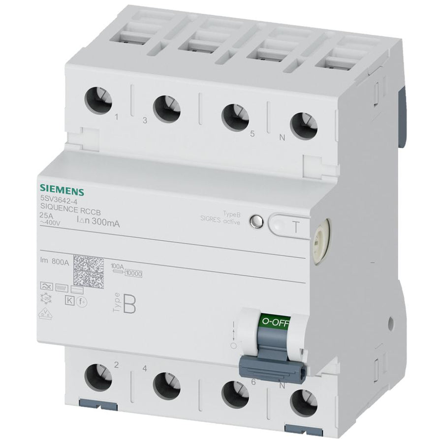 Interruptor diferencial, 4 polos, tipo B, 400V, 25A, 300mA, con retardo breve