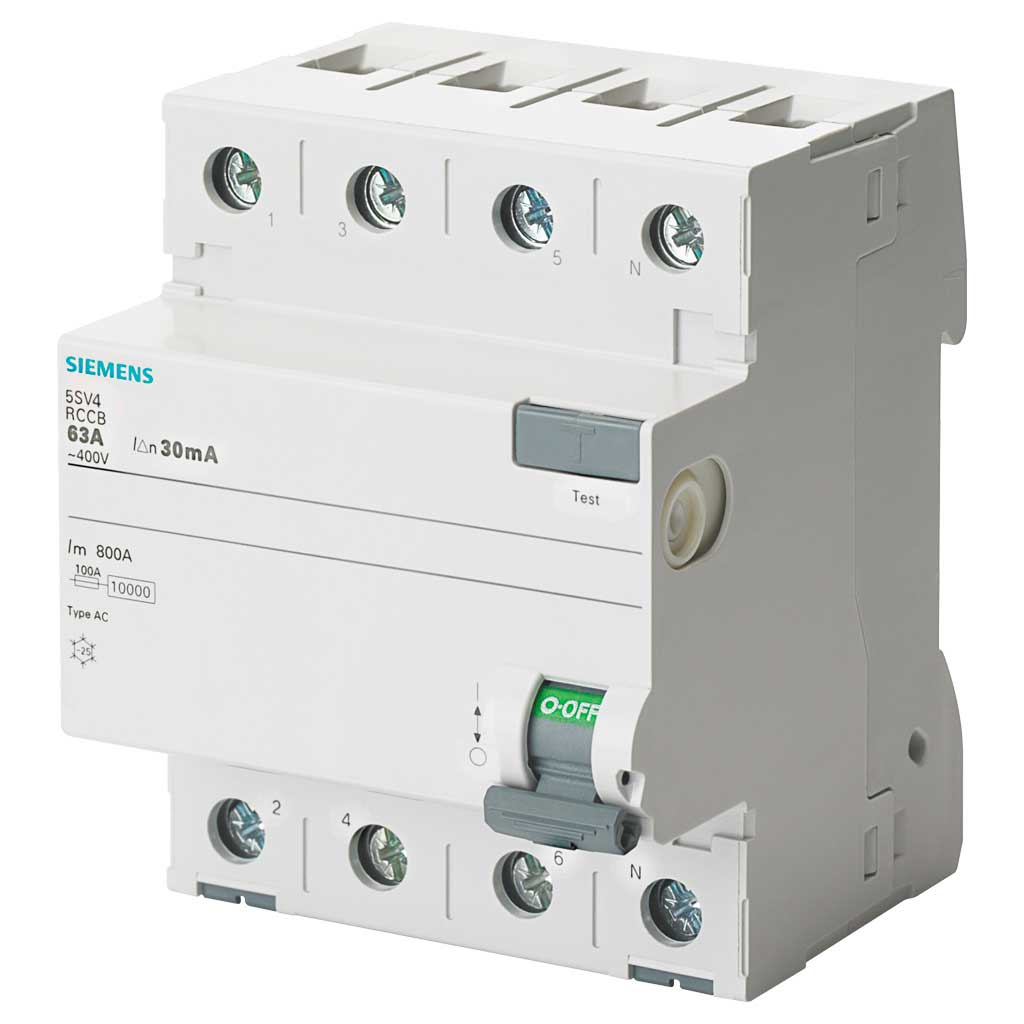 Interruptor diferencial, 4 polos, tipo AC, 63A, 300mA