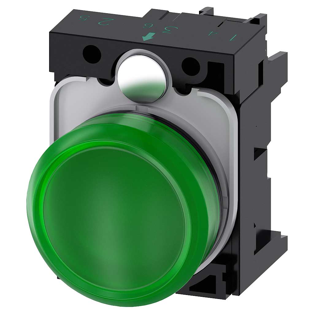Pulsador 3SU, 22mm, plástico, verde, tornillo