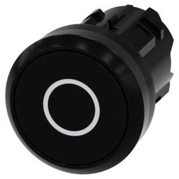 Cabeza pulsador 3SU, 22mm, plástico, negro, rasante