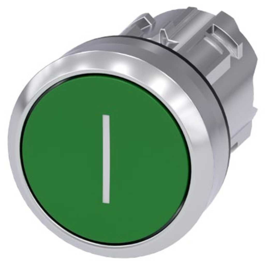 Cabeza pulsador 3SU, 22mm, metal, verde, rasante