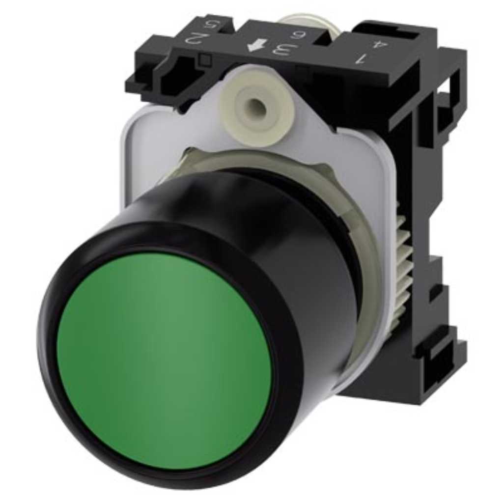 Pulsador 3SU, 12mm, plástico, verde