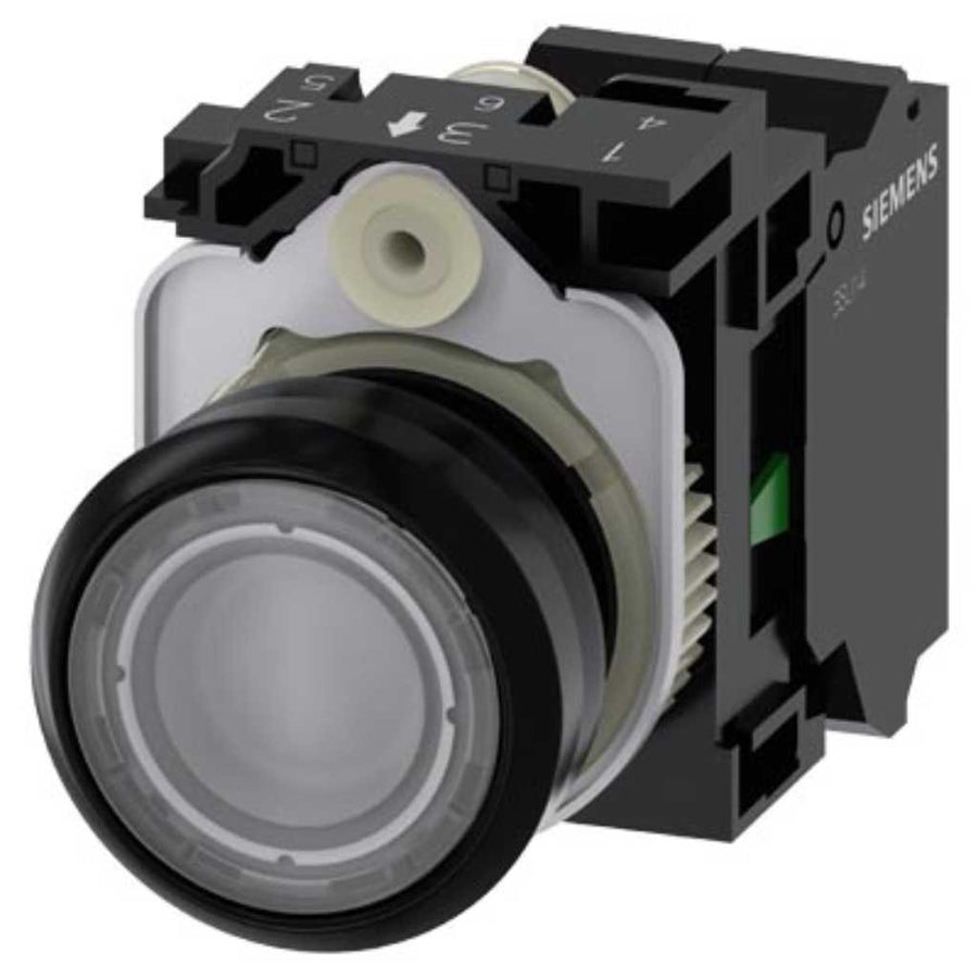 Pulsador 3SU, 22mm, plástico, transparente, 1NA, resorte