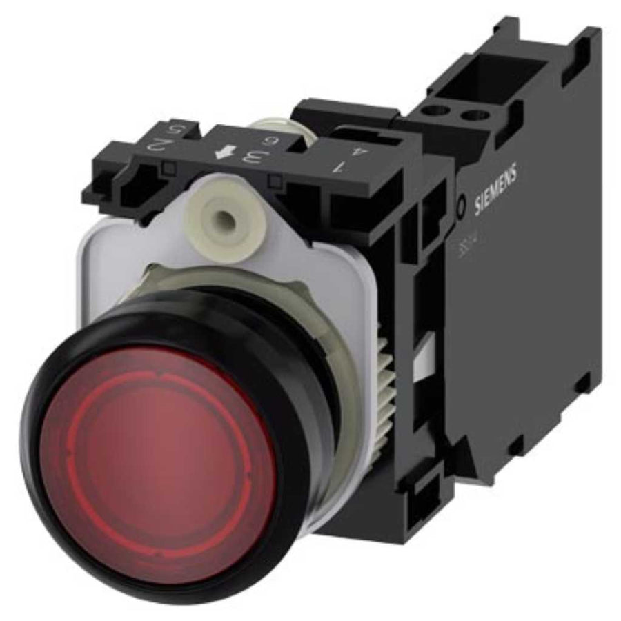 Pulsador 3SU, 22mm, plástico, rojo, 1NA+1NC, resorte
