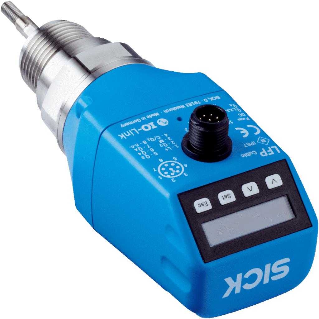 Sensor de nivel LFP Cubic, G ¾ A, titanio, 1x PNP + 3x PNP/NPN + 4-20mA, M12 8P