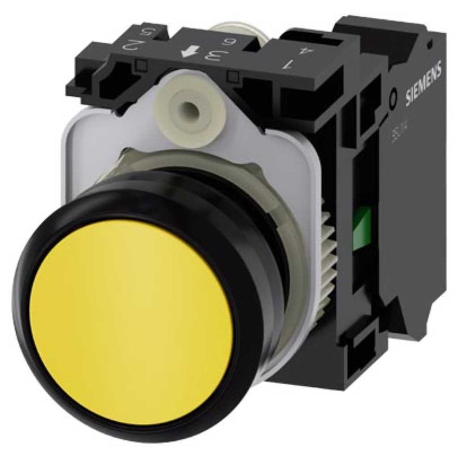 Pulsador 3SU, 22mm, plástico, amarillo, 1NA, resorte