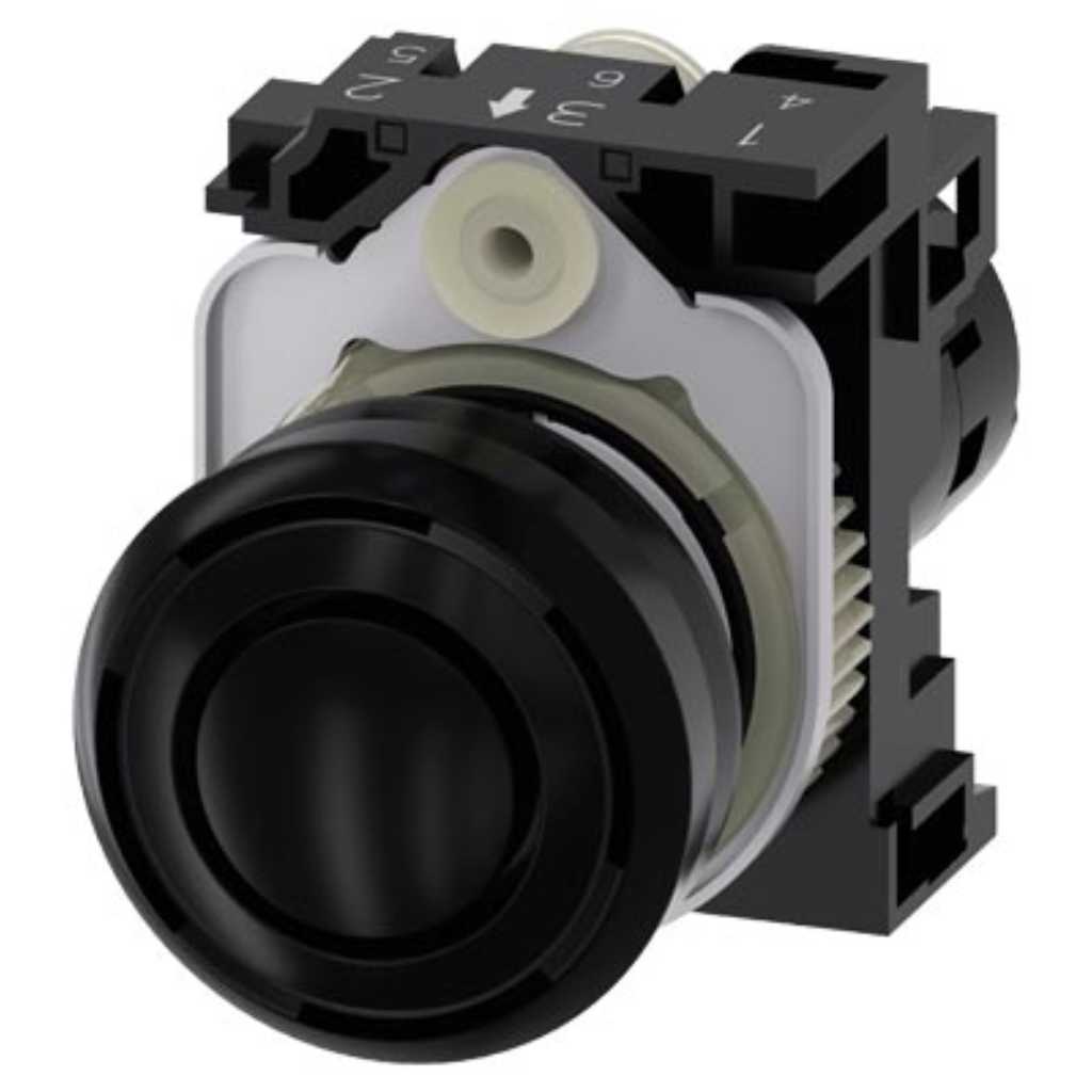 Pulsador 3SU, 22mm, plástico, negro, tornillo