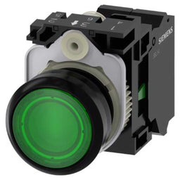 Pulsador 3SU, 22mm, plástico, verde, 1NA, resorte