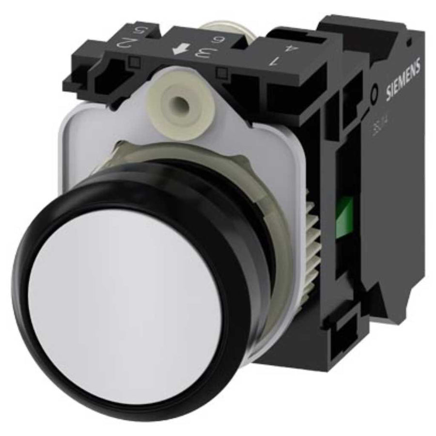 Pulsador 3SU, 22mm, plástico, blanco, 1NA, resorte