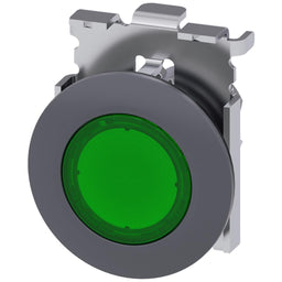 Cabeza pulsador 3SU, 30mm, metal, verde, rasante