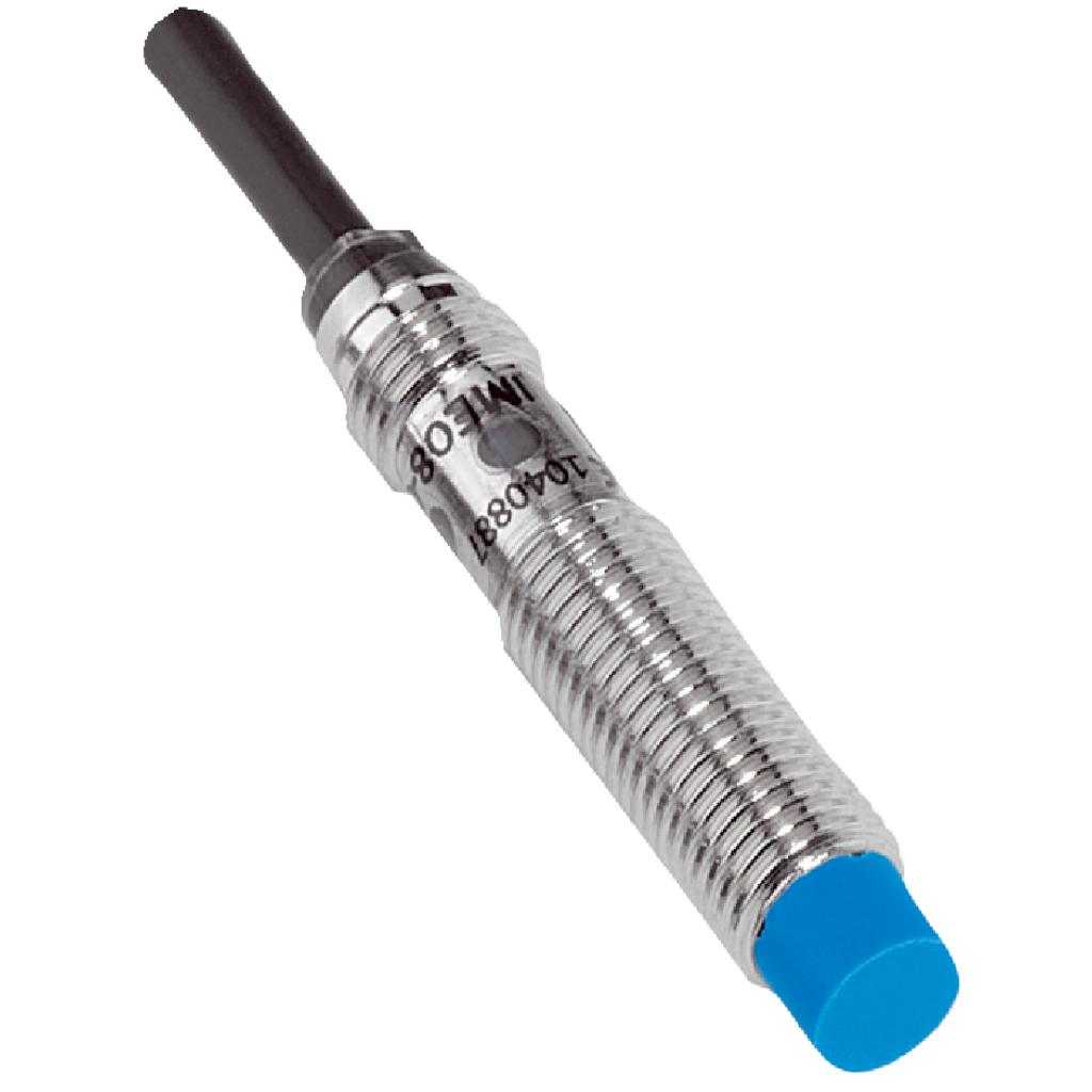 Inductivo IME08, PNP NO, Sn=2,5 mm corto, no enrasado, C.c. 3 hilos, cable 2 m