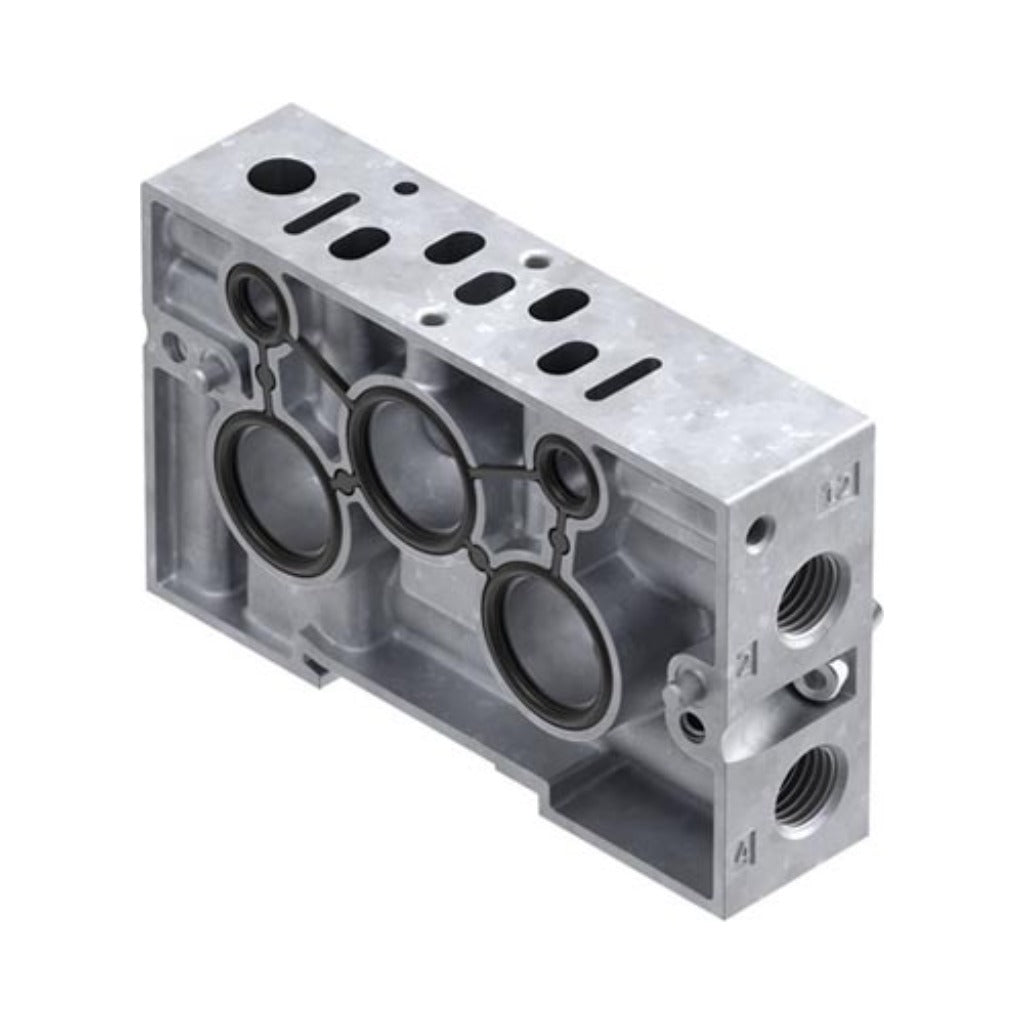 Placa base NAW-1/4-01-VDMA con conexión de 1/4" e interfaz VDMA.
