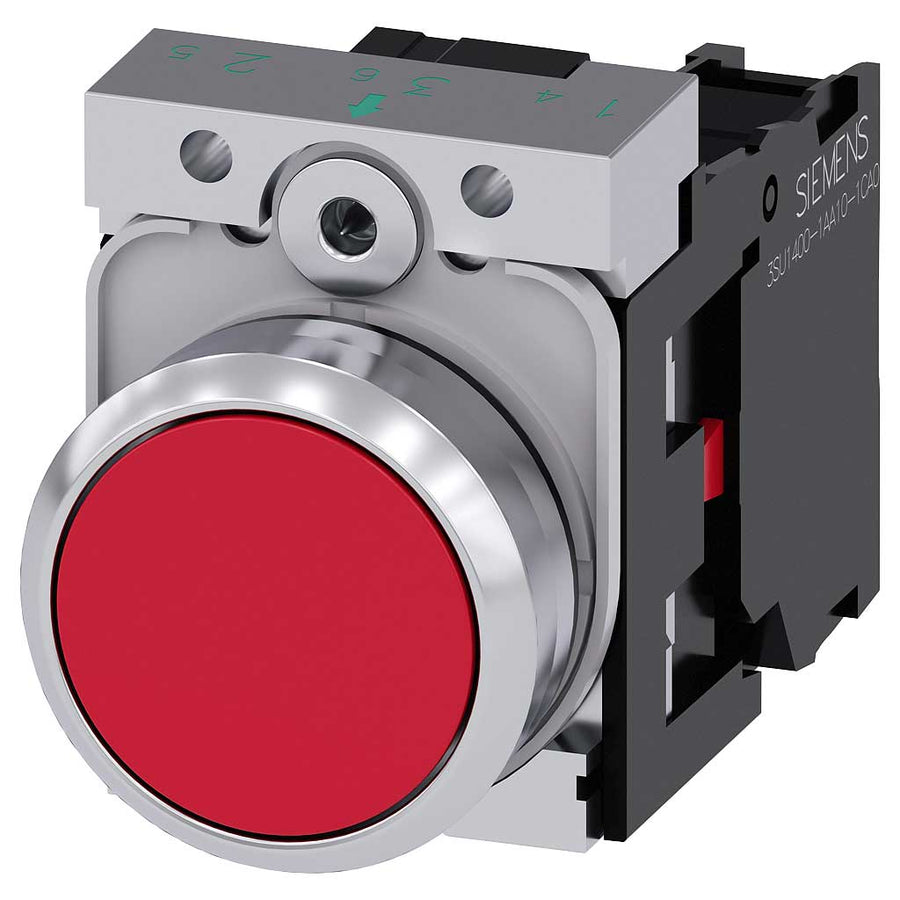 Pulsador 3SU, 22mm, metal, rojo, 1NC, tornillo