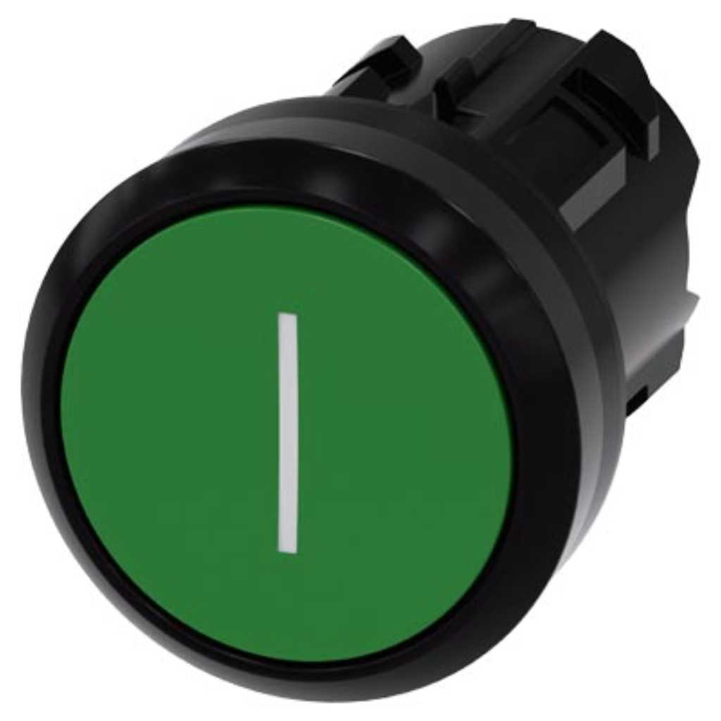 Cabeza pulsador 3SU, 22mm, plástico, verde, rasante
