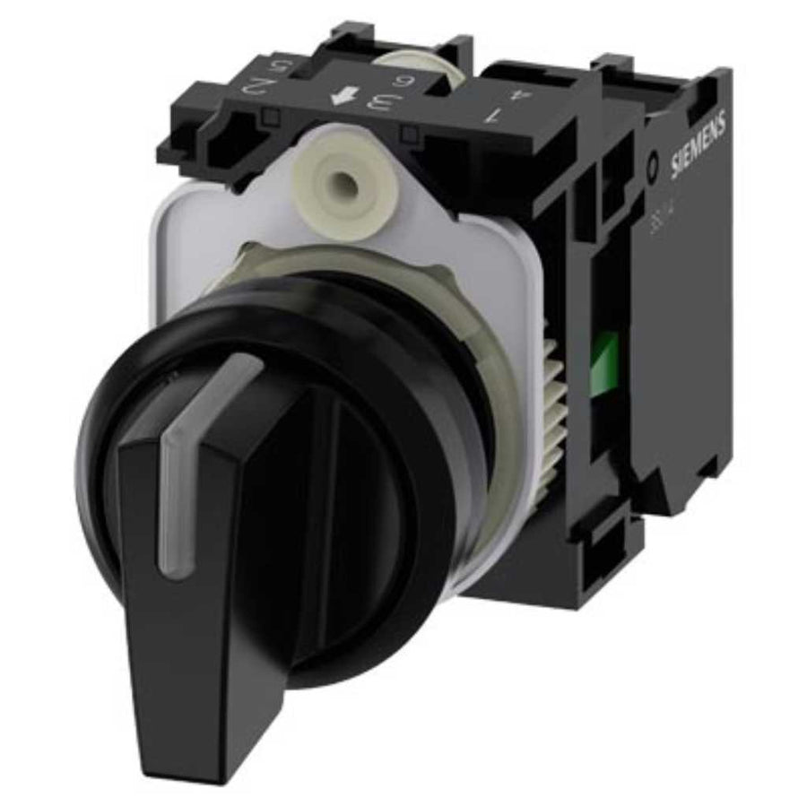 Selector 3SU, 22mm, plástico, negro, 1NA, tornillo