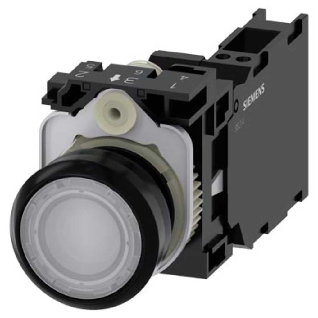Pulsador 3SU, 22mm, plástico, blanco, 1NA+1NC, resorte
