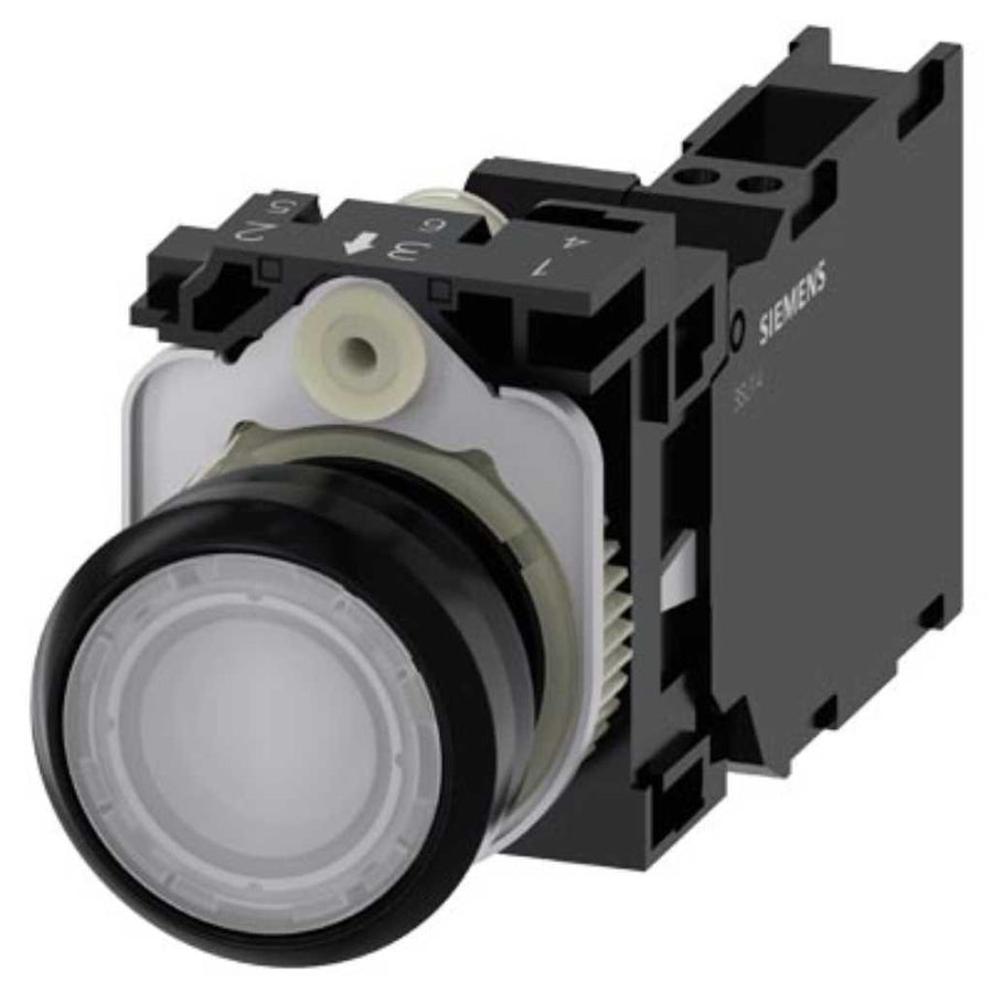 Pulsador 3SU, 22mm, plástico, blanco, 1NA+1NC, resorte
