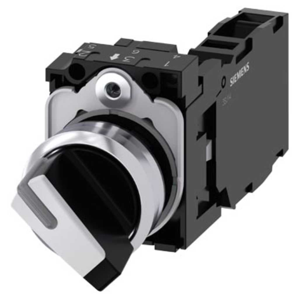 Selector 3SU, 22mm, metal, blanco, 1NA+1NC, tornillo