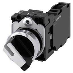 Selector 3SU, 22mm, metal, blanco, 1NA+1NC, tornillo