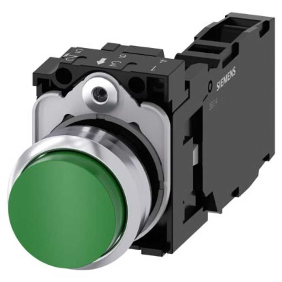 Pulsador 3SU, 22mm, metal, verde, 1NA+1NC, tornillo