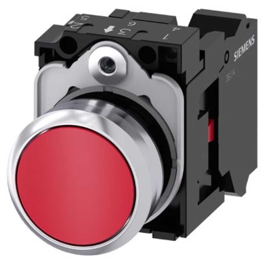 Pulsador 3SU, 22mm, metal, rojo, 1NC, resorte