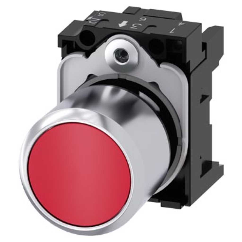 Pulsador 3SU, 12mm, metal, rojo