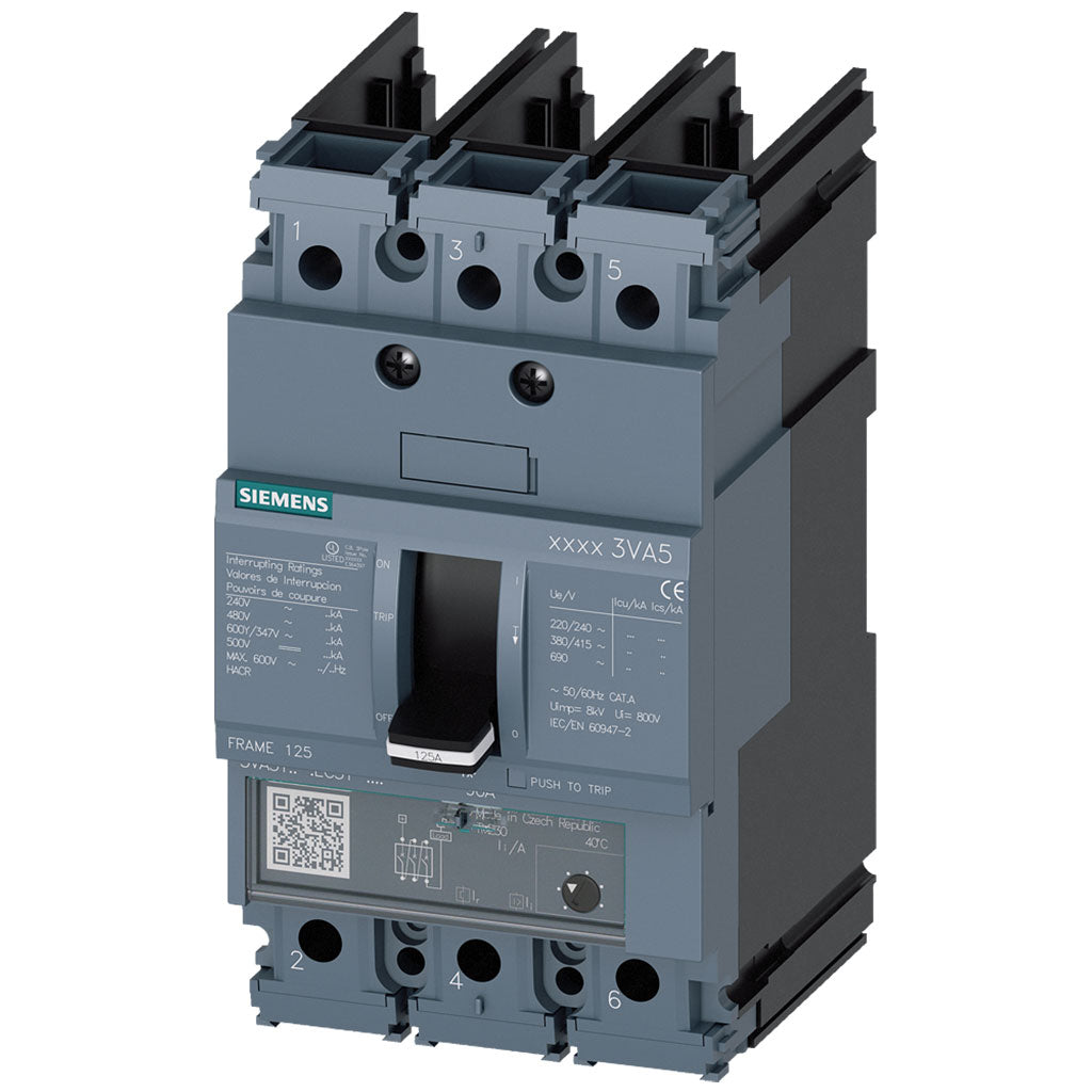 Interruptor 3VA5, tamaño 125, 25 kA, 3 polos, In=40A