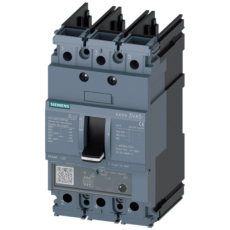 Interruptor 3VA5, tamaño 125, 25 kA, 3 polos, In=40A