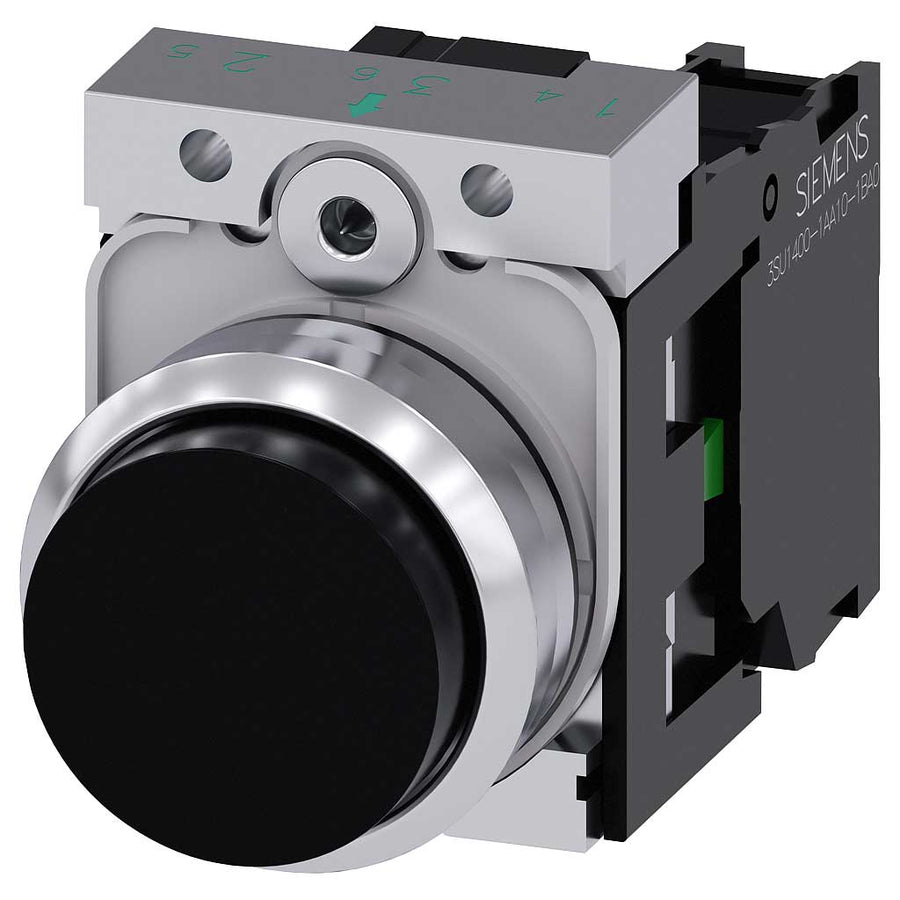 Pulsador 3SU, 22mm, metal, negro, 1NA, tornillo