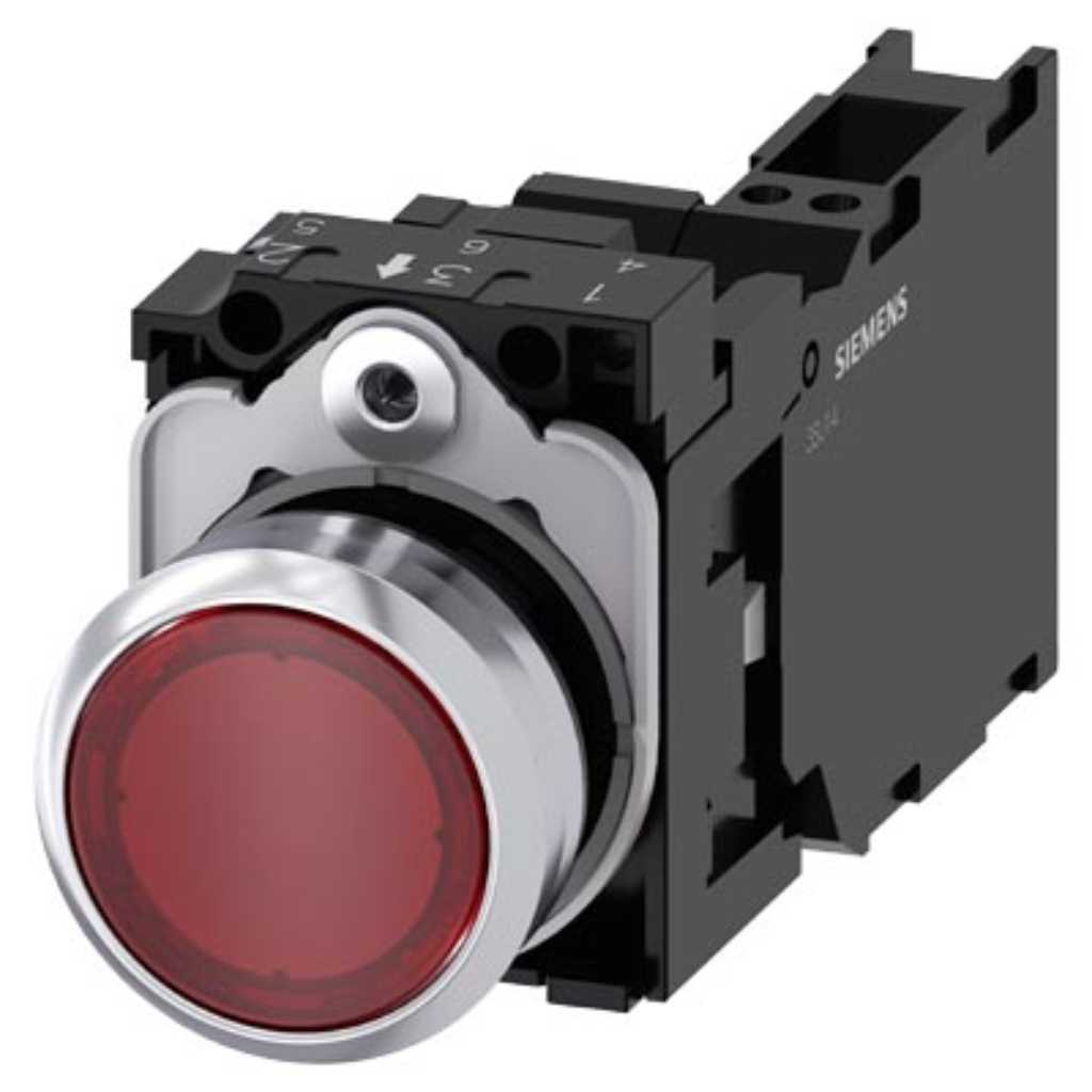 Pulsador 3SU, 22mm, metal, rojo, 1NA+1NC, resorte