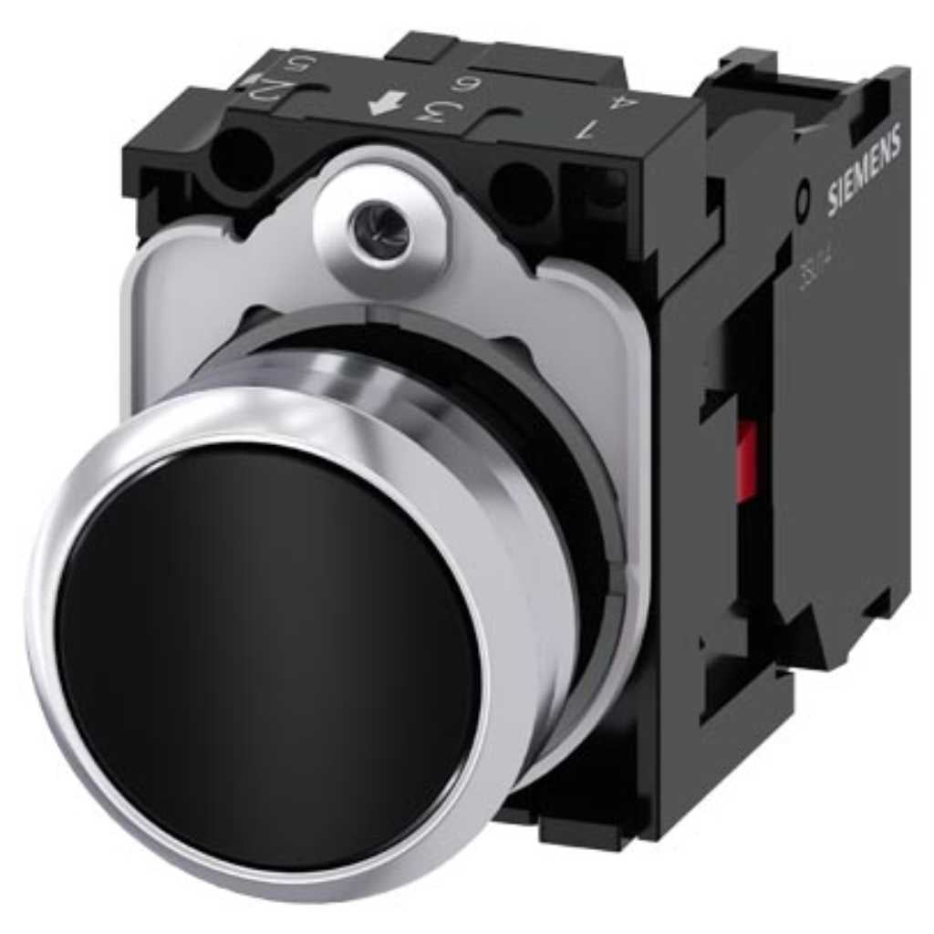Pulsador 3SU, 22mm, metal, negro, 1NC, tornillo