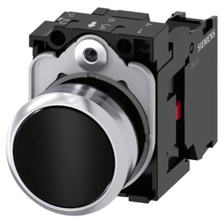 Pulsador 3SU, 22mm, metal, negro, 1NC, tornillo