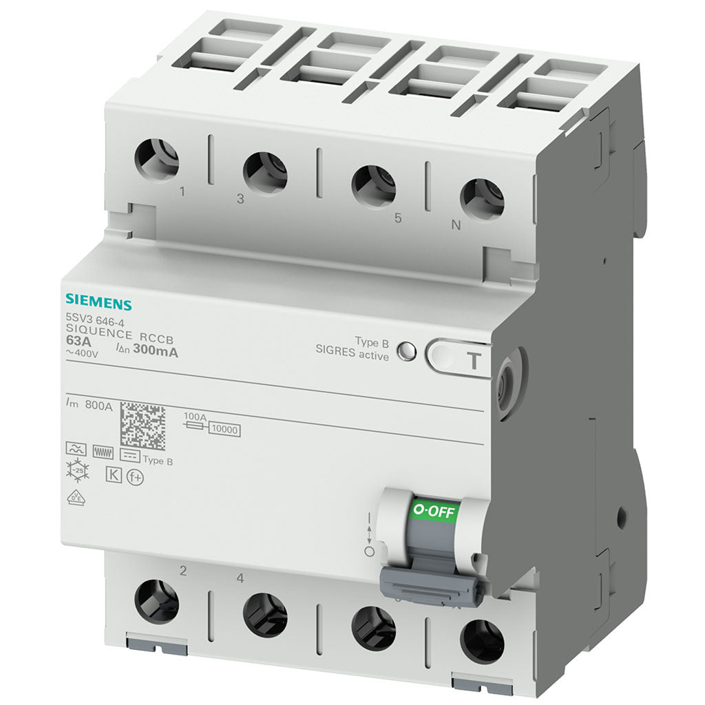 Interruptor diferencial, 4 polos, tipo B, 400V, 63A, 300mA, selectivo