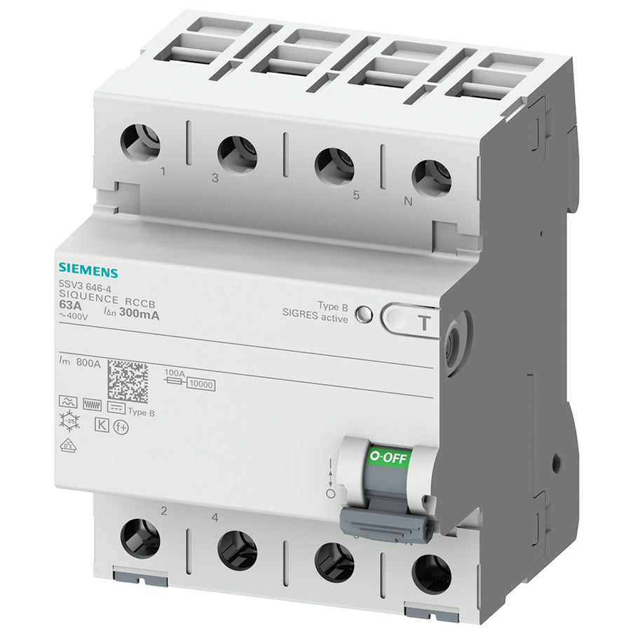 Interruptor diferencial, 4 polos, tipo B, 400V, 63A, 300mA, selectivo