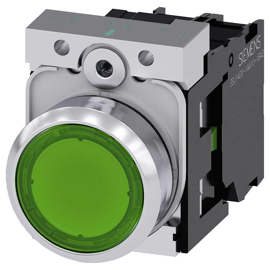 Pulsador 3SU, 22mm, metal, verde, 1NA, tornillo