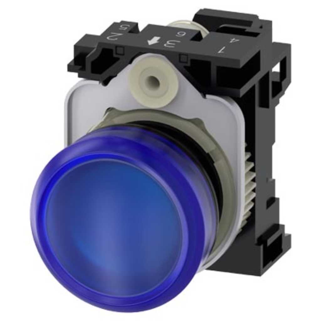 Pulsador 3SU, 22mm, plástico, azul, resorte