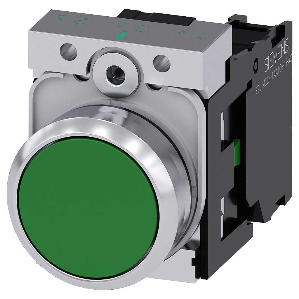 Cabeza pulsador 3SU, 22mm, metal, verde, rasante