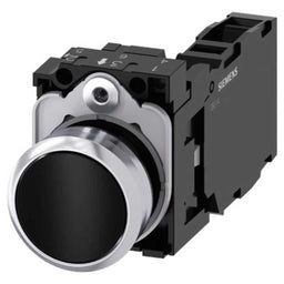Pulsador 3SU, 22mm, metal, negro, 1NA+1NC, tornillo