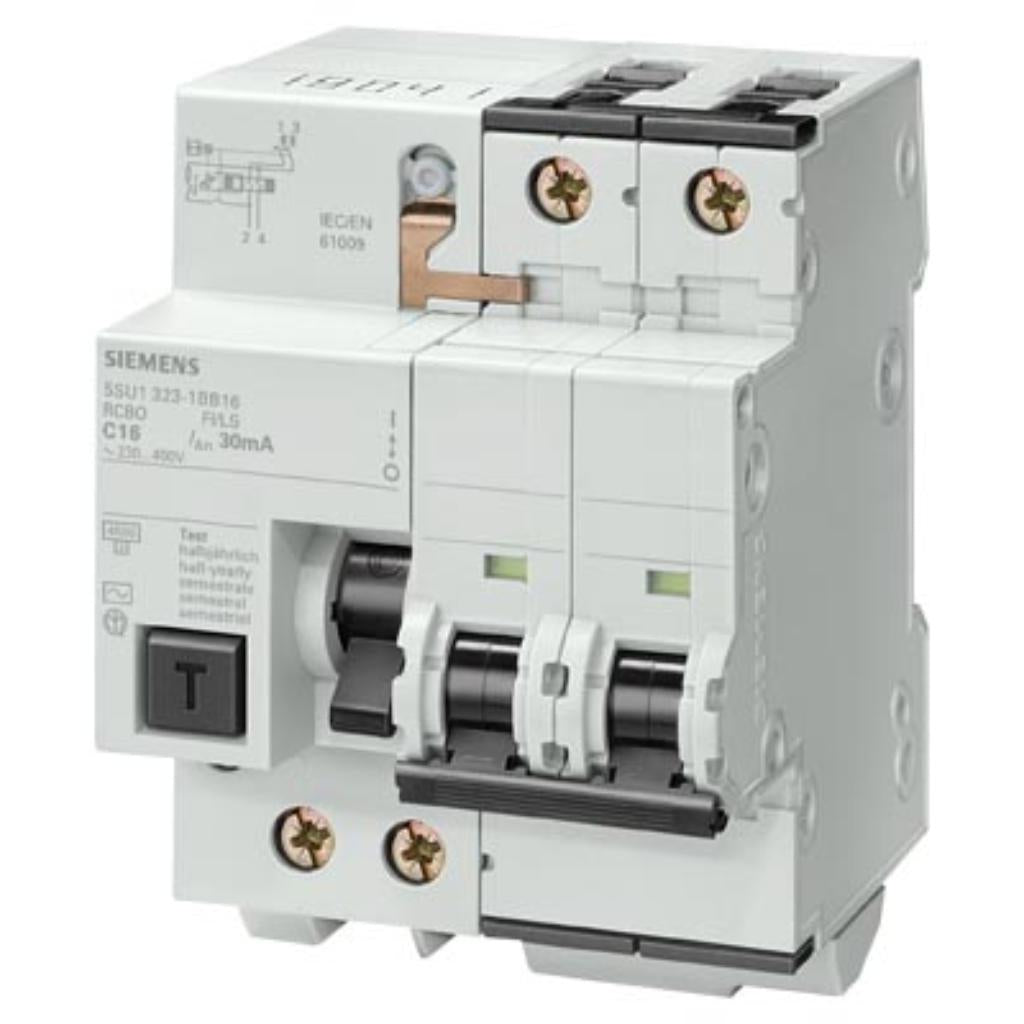 Interruptor diferencial combinado, 2 polos, tipo AC, 4,5kA, 6A