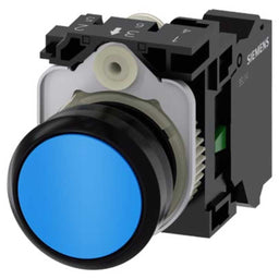 Pulsador 3SU, 22mm, plástico, azul, 1NA, resorte