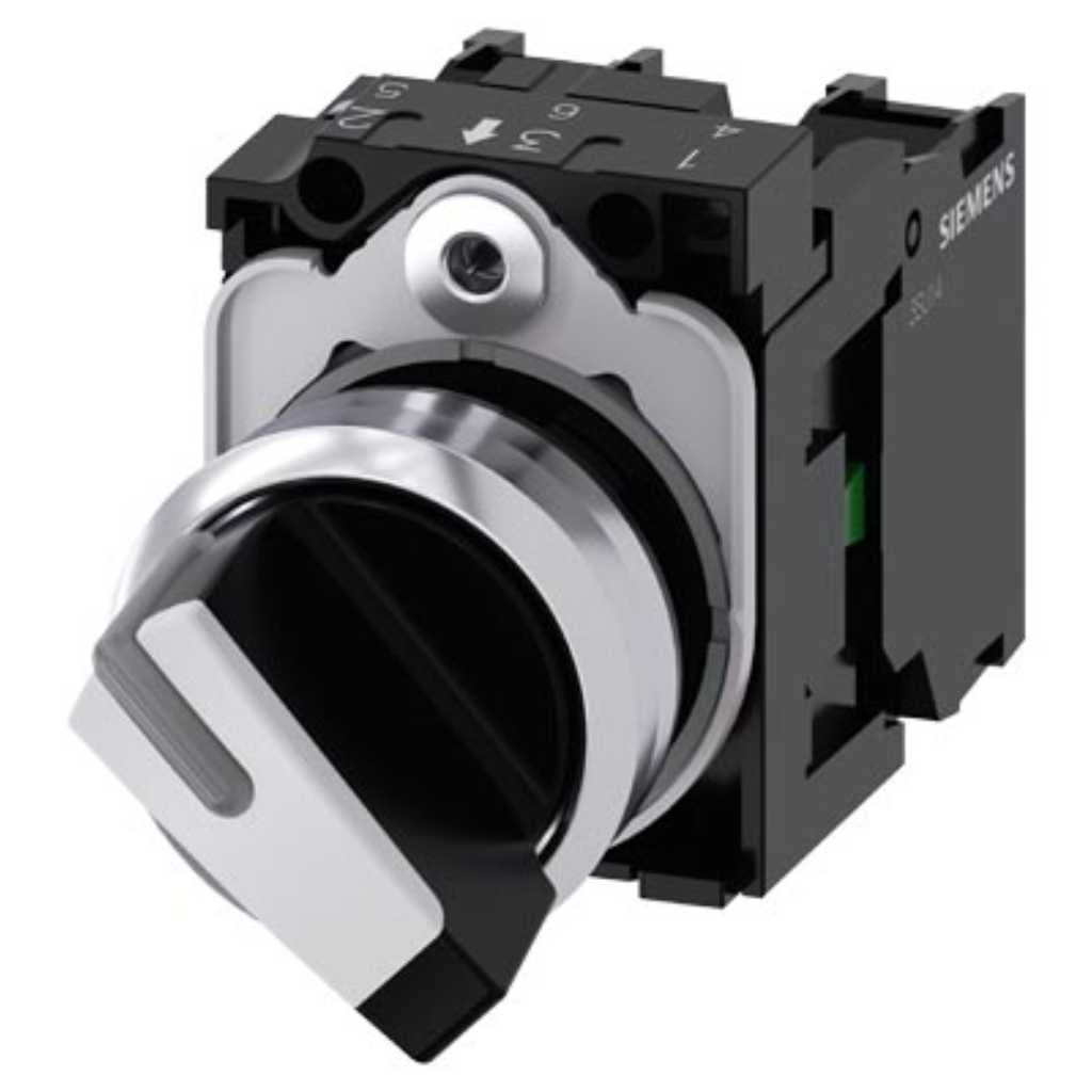 Selector 3SU, 22mm, metal, blanco, 1NA+1NC, tornillo